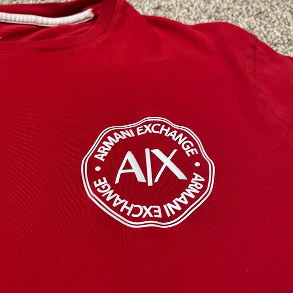 Armani Exchange AX Red T-Shirt Mens Crew Neck Short Sleeve Logo Graphic - Picture 1 of 4